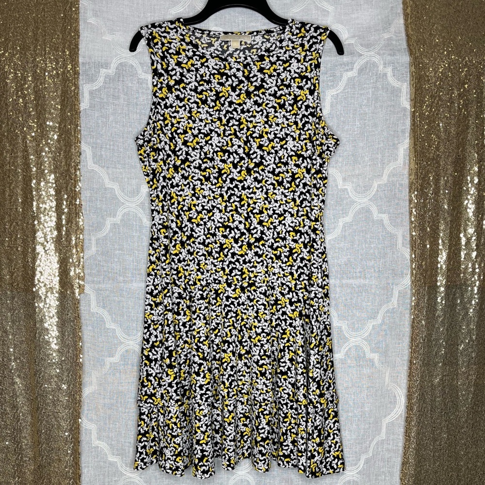 Michael Kors Butterfly Black Yellow Sleeveless Dress Size Large